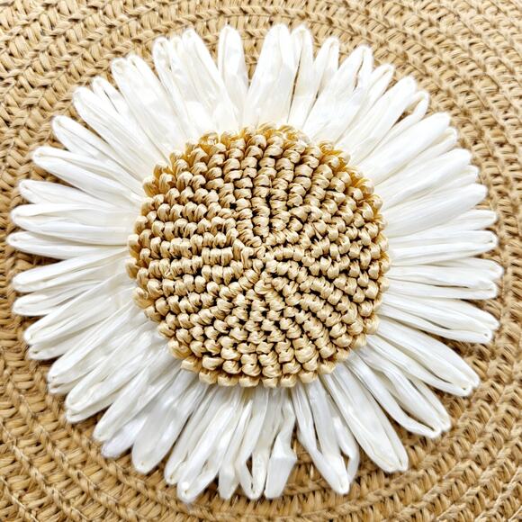 Floral Daisy Circular Rattan Woven Zip Closure Crossbody Shoulder Bag Unbranded - Picture 7 of 10